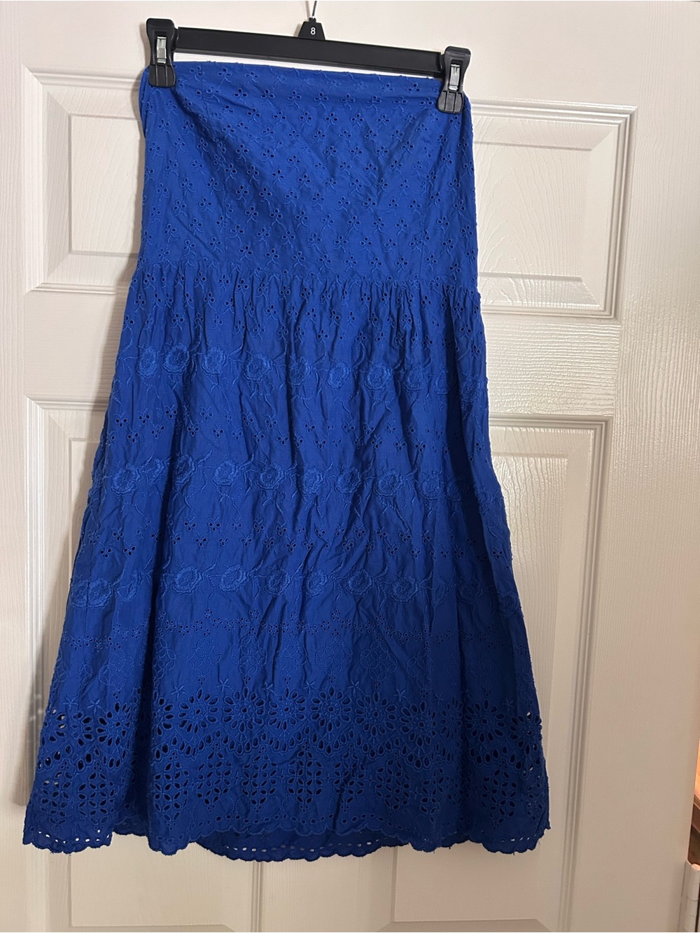 Old Navy Blue Eyelet Strapless Dress Size 8 Y2K Summer Cotton Travel Party
